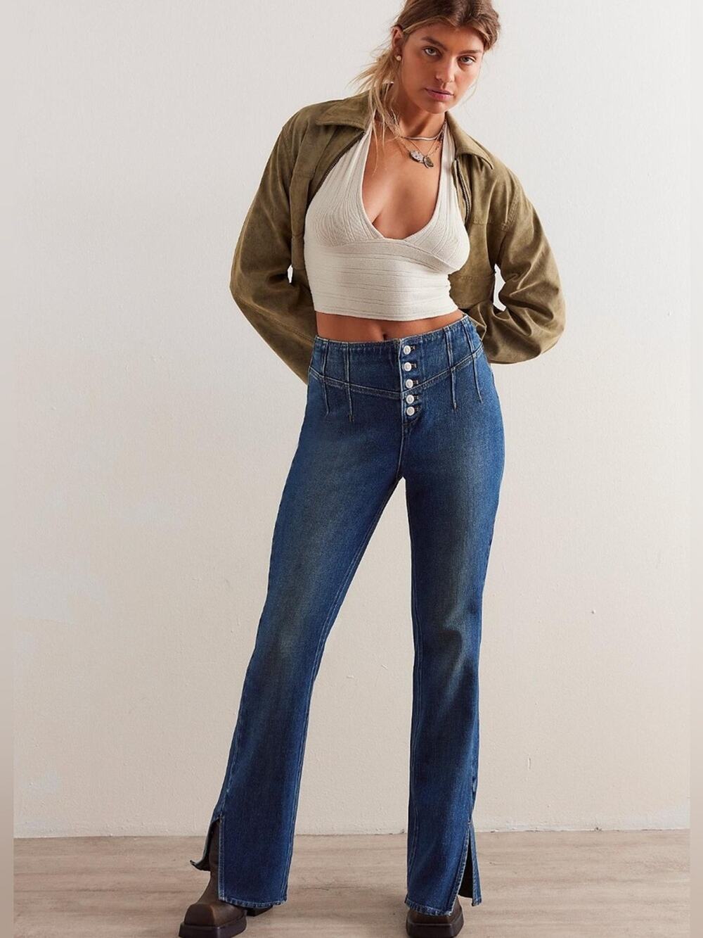 We The Free CRVY High Rise Flare Jeans Button Front Size 27 - Picture 1 of 14